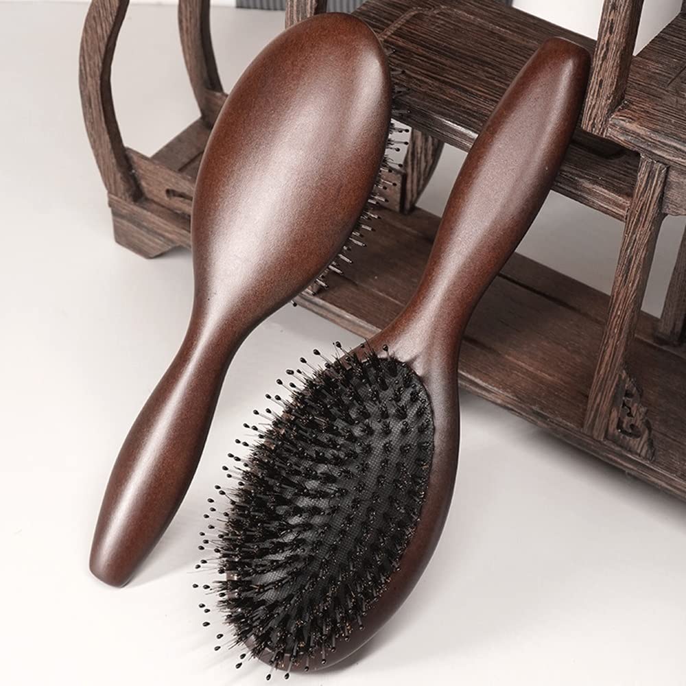 Haarbürste, Haarbürste for Männer, Frauen, Kinder, natürliche Wildschweinborsten-Haarbürste for dickes, lockiges, dünnes, langes, kurzes, nasses oder trockenes Haar, verleiht Glanz und macht das Haar