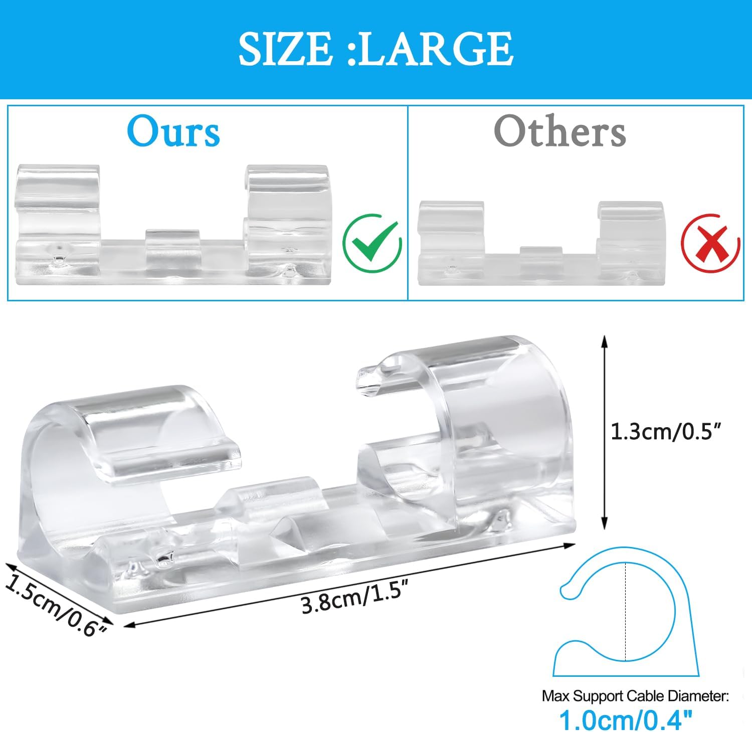 SOULWIT Clips Auto-adhésifs pour Câbles - Lot de 50 Organisateurs Durables pour Bureau et Maison - Image détaillée