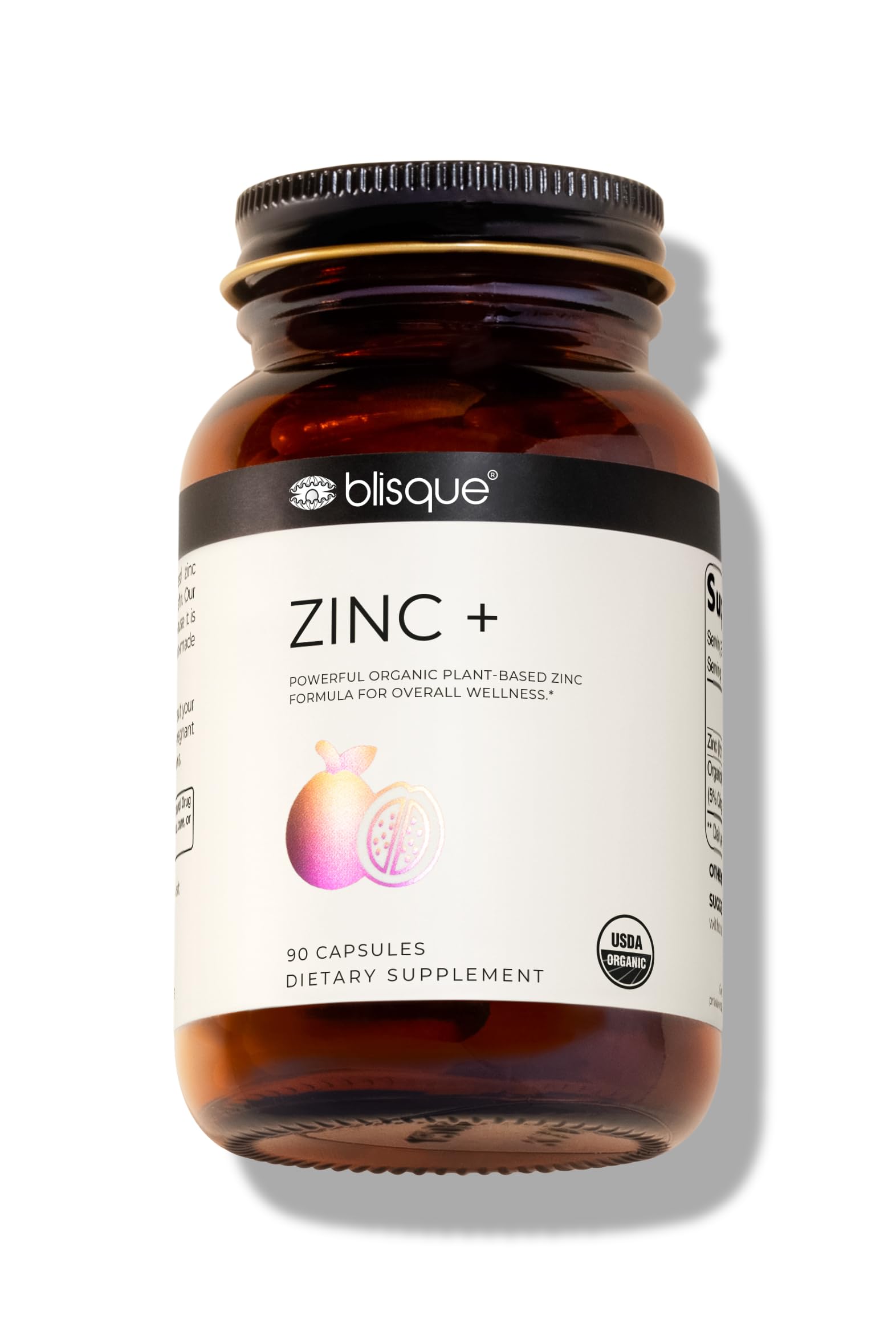 Blisque – Organic Zinc Supplement Sourced from Guava Leaves | for Immune Support, Defense and Boost | with Ginger Extract | 90 Capsules