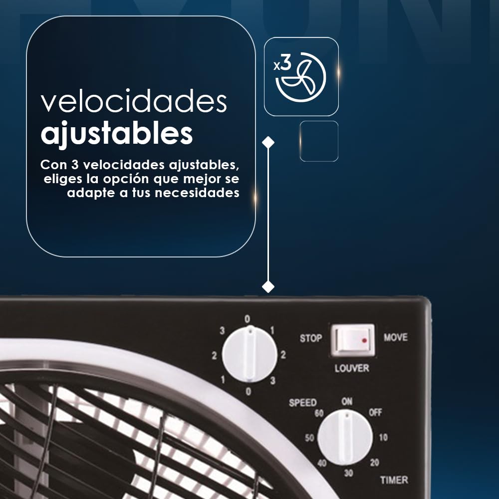 Hyundai Ventilador de Cajón Blanco, HYBF30B. 3 Velocidades, Temporizador de 120 min, 5 Aspas