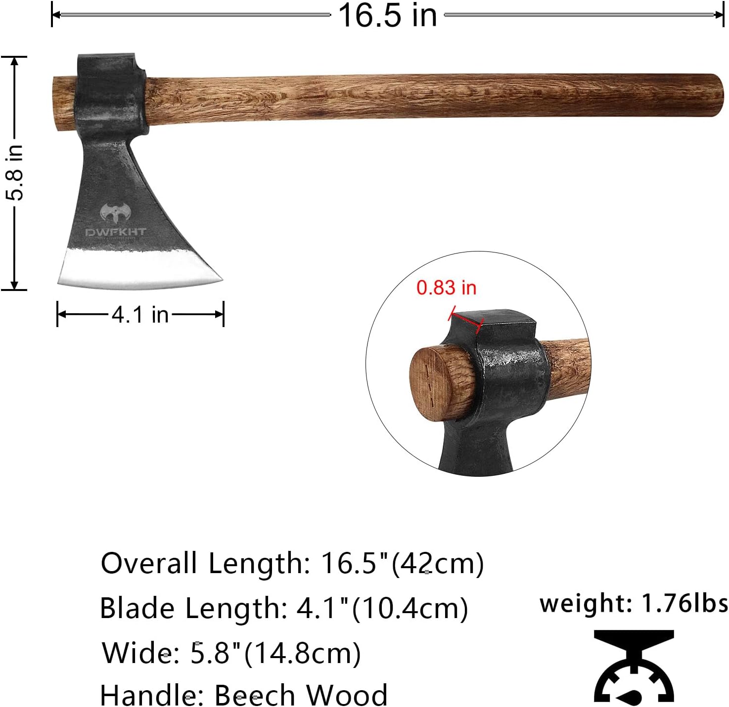 16.5" Throwing Axe, 3 Pack Throwing Axes and Tomahawks with High Carbon Steel & Beech Wood Handle, Well Balanced, Great for Axe Throwiing Game, Recreationb and Competition