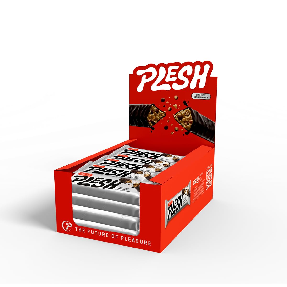 Plesh | Barritas Dark Choco Almond Crunch | Caja con 20 Unidades | Snack de Almendras y Chocolate Negro | Alto en Proteína | Sin Azúcar Añadido | Fuente de Fibra | Sin Gluten | 20 x 30g