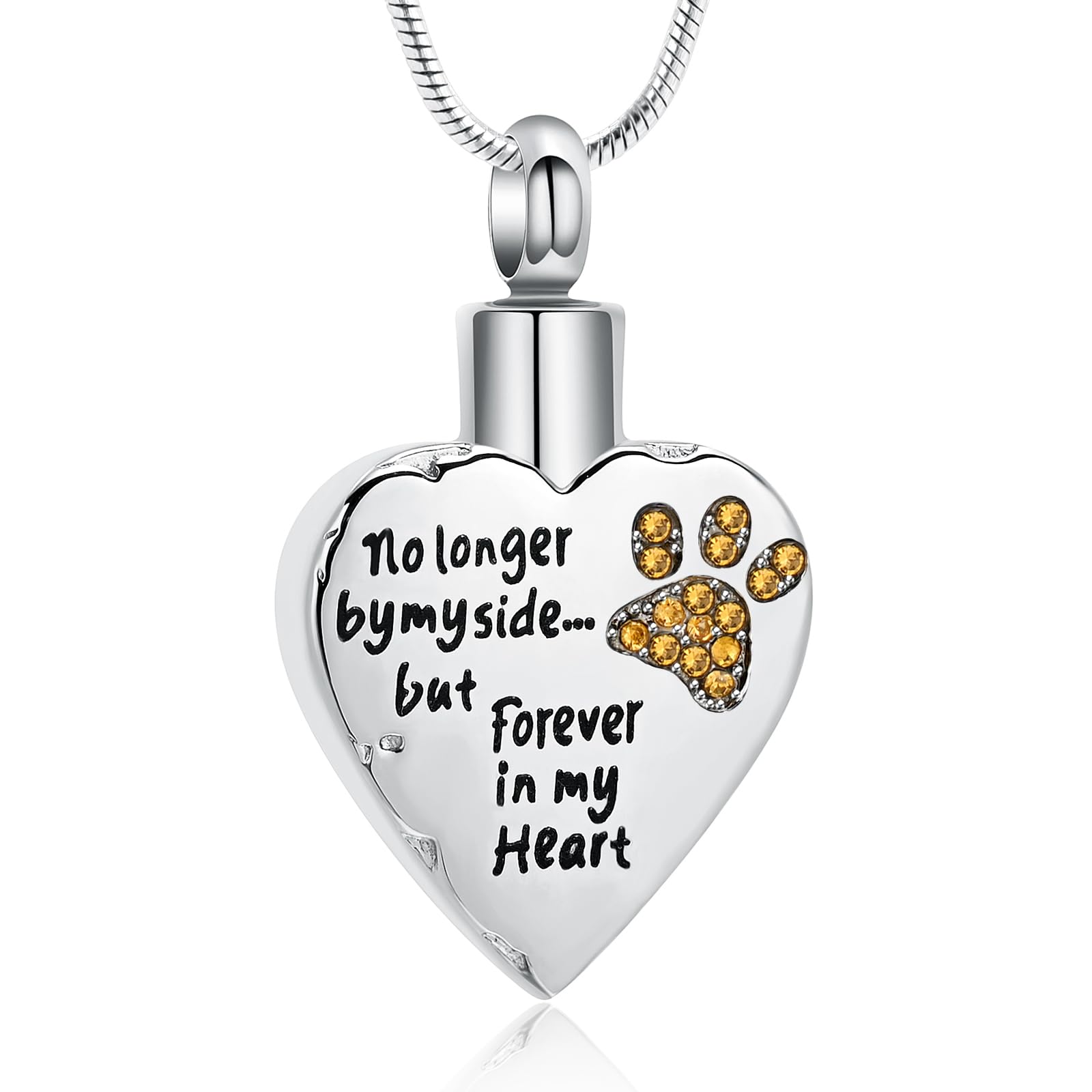 memorial jewelry No Longer by My Side,But Forever in My Heart Carved Locket Cremation Urn Necklace for Pet Dog Cats, Metal, stainless-steel