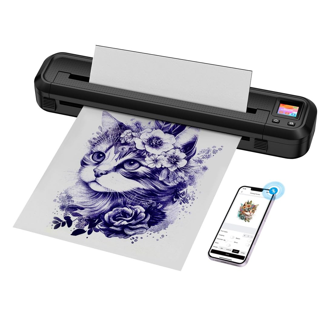 Tattoo Gizmo Stencil Wireless Printer MHT-500 with Display – Portable Thermal Transfer Printer for Tattoo Stencils – Bluetooth & USB Connectivity – Compatible with Android, iOS & Windows (Black)