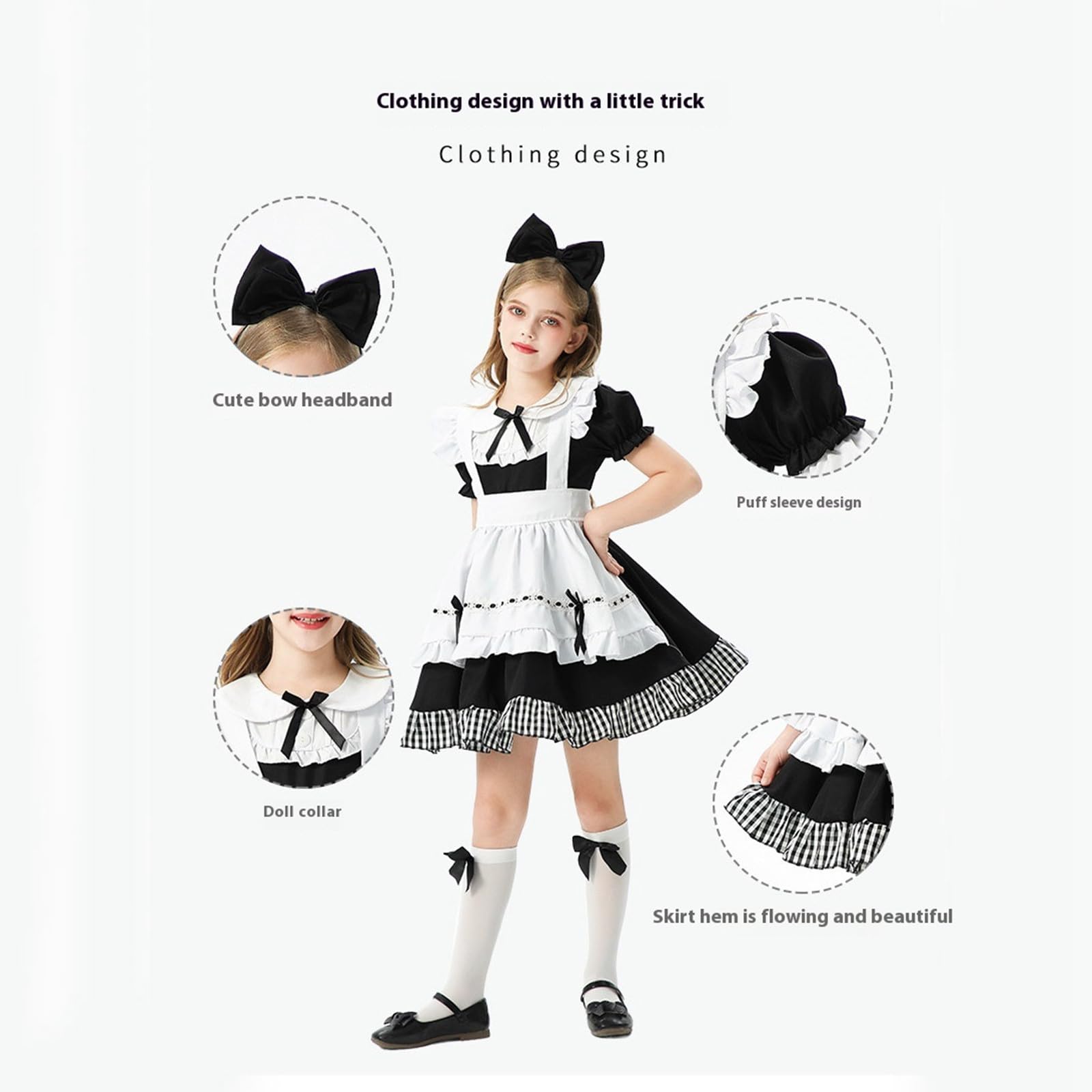 Generico Abito Bambina Gonna Quadretti Maniche Lunghe