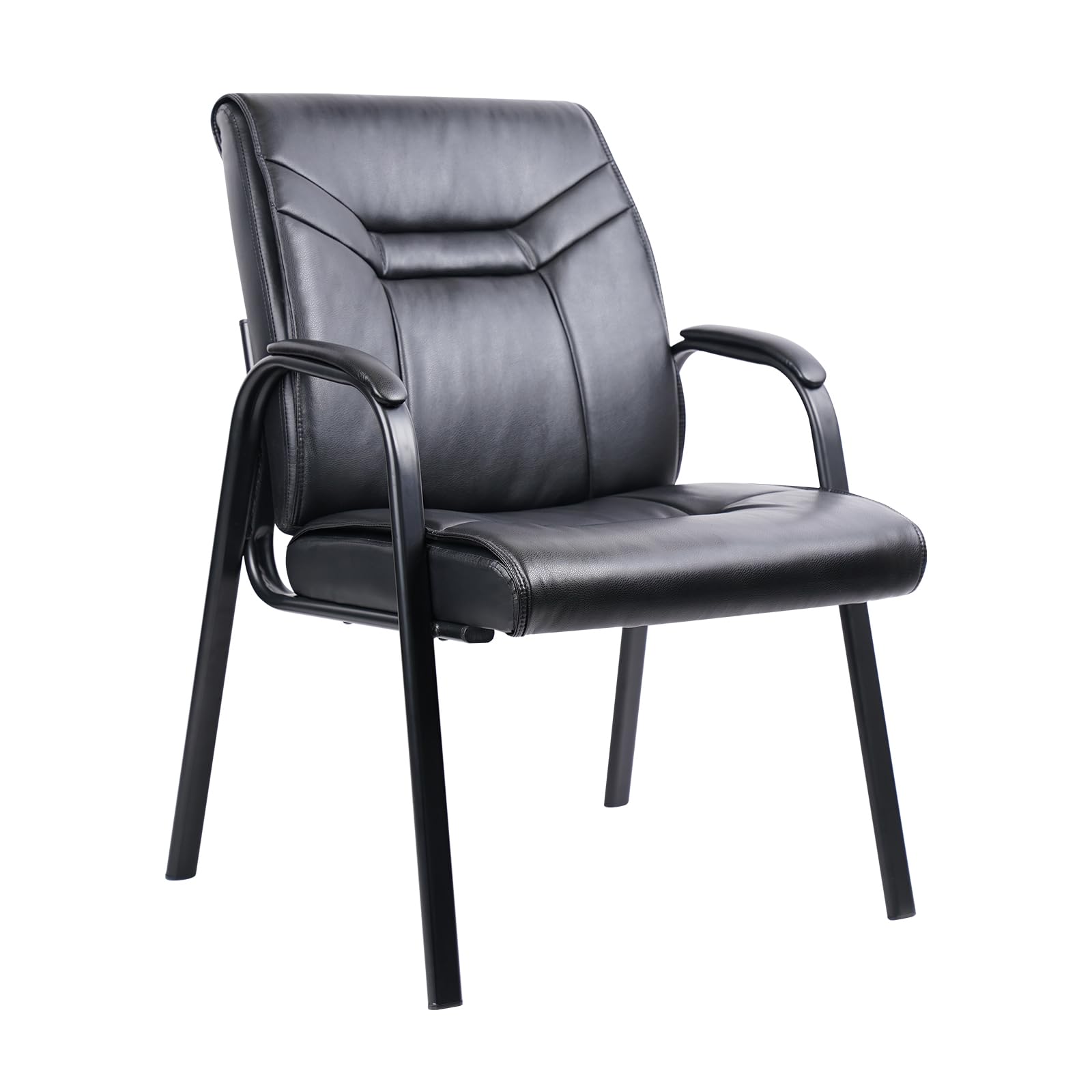 CLATINA Heavy Duty Guest Chairs with Arms, Big and Tall Wide Leather 500 LBS Reception Chairs Without Wheels, Ergonomic Executive Bariatric Lobby Chair, Black