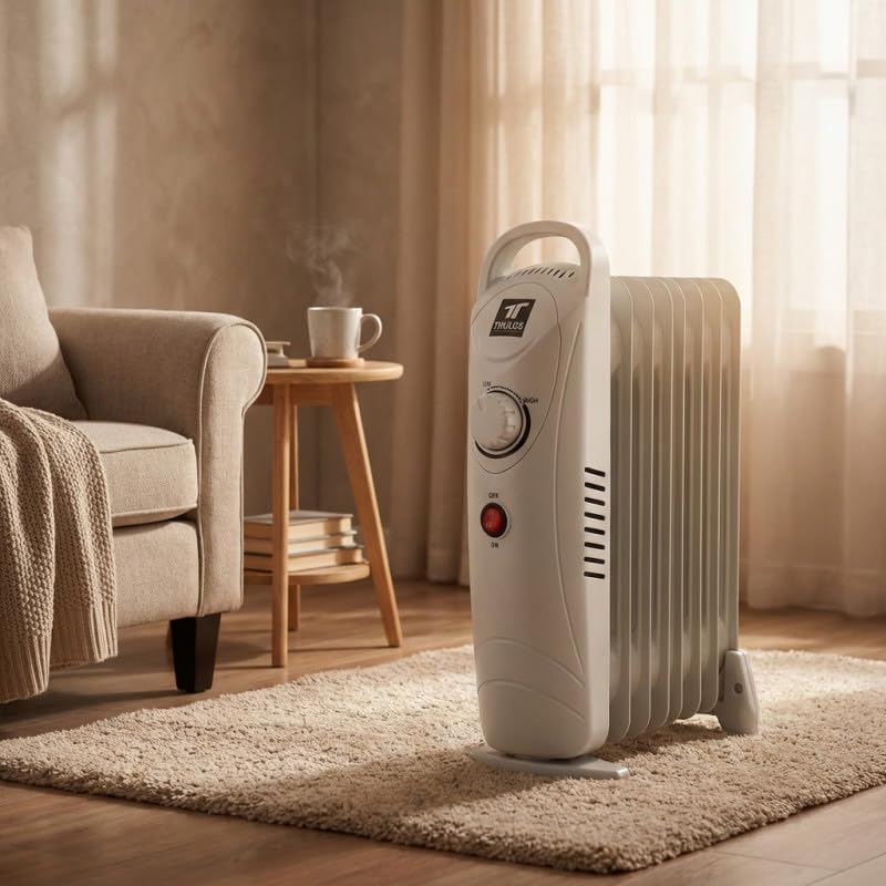 Suinga Radiador de Aceite Bajo Consumo 500W | Radiador Electrico de Aceite 5 Elementos | Calefactor Electrico con Termostato | Apagado de seguridad en caso de sobrecalentamiento