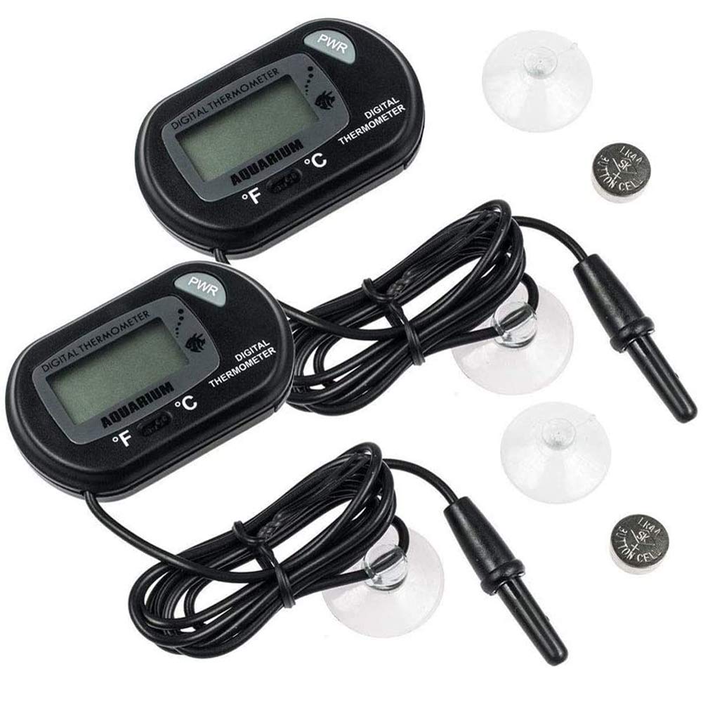 amropi Aquarium Thermometers, 2 Pack Digital LCD Water Thermometer for Fish Tank Aquarium Marine Reptile Habitat Temperature, Black