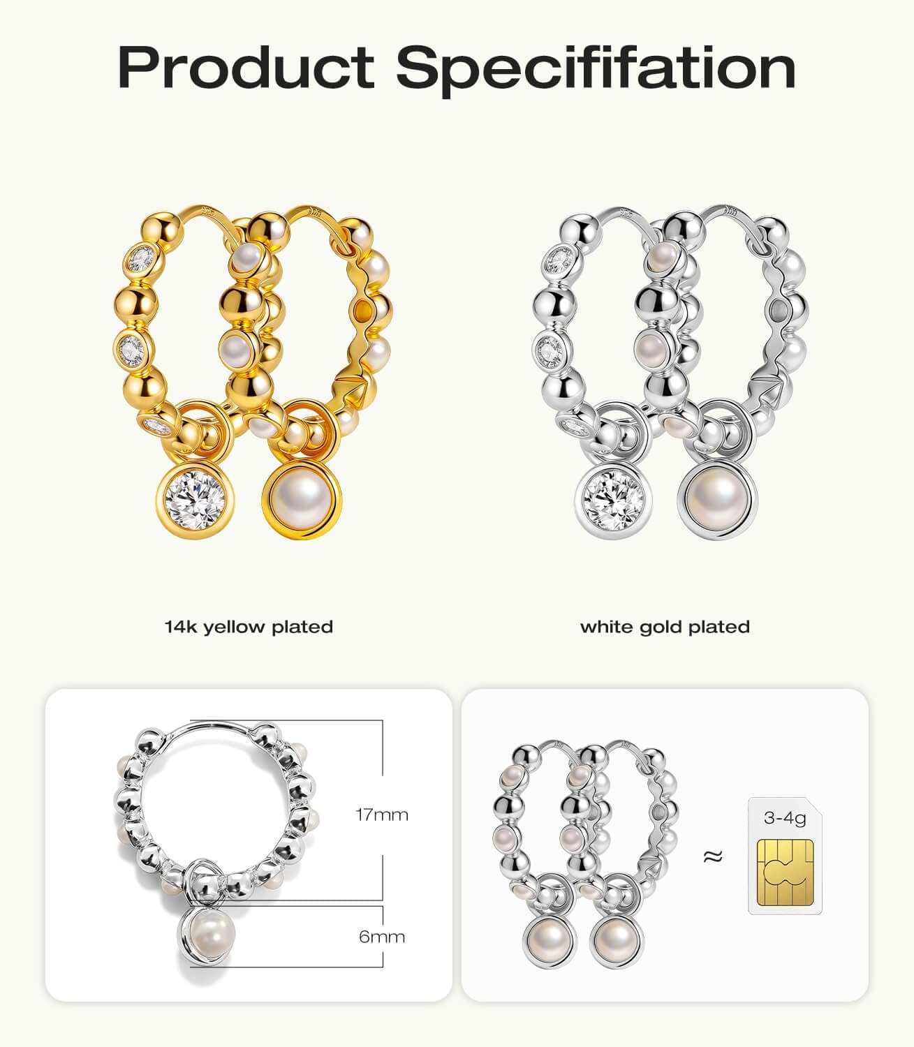 14K Gold Plated Beaded Hoop Earrings with 925 Sterling Silver Post,Hypoallergenic Small Huggie Hoop Earrings with Dangle Charm for Women