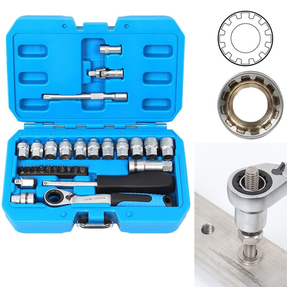 Set di chiavi a bussola a cricchetto, 29 pezzi, kit di attrezzi meccanici, acciaio al cromo vanadio, riparazione auto fai da te, manutenzione domestica