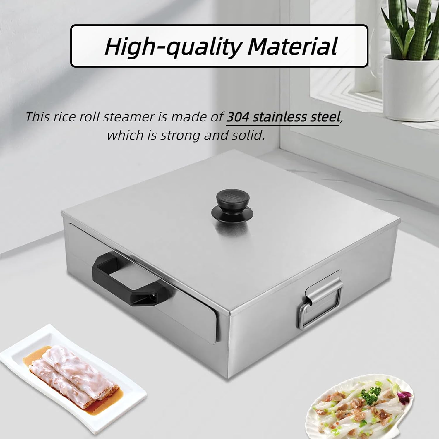 Stainless Steel Rice Noodle Roll Steamer for Hong Kong Cantonese Cuisine, 2 Trays, 12.6"x12.2"x3.74", Perfect for Asian Cooking, Durable and Easy to Clean