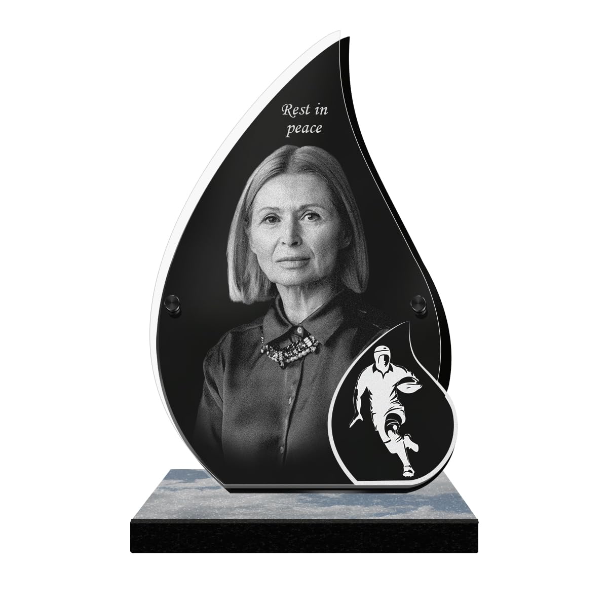 ETERNEL - Personalized Funeral Plaque Glow Rugby Customizable Photo and Text, laser-engraved funeral plaque for tribute, cemetery plaque, tombstone, grave, ceremony