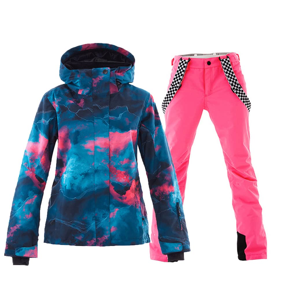HOTIAN Giacca da sci da Donna e pantaloni Set, Giacca invernale Donna Calda,Pantaloni Da Sciimpermeabili E Cappotto,per Il Lavoro All'aperto Sci Pesca Equitazione Moto