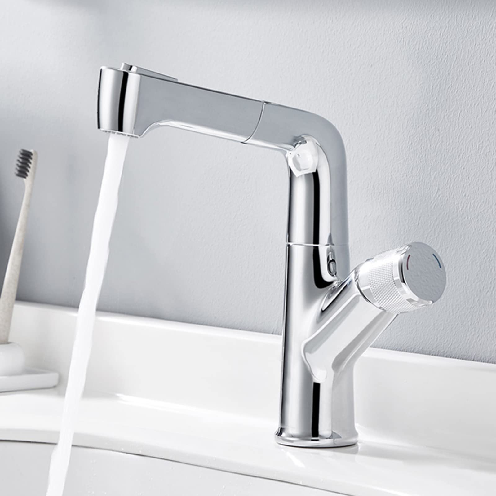 VDOQTLJT Pull Out Bathroom Mixer Basin Faucet Brass Telescopic Hot and Cold Rotating Sink Faucets-Black(Cromo)