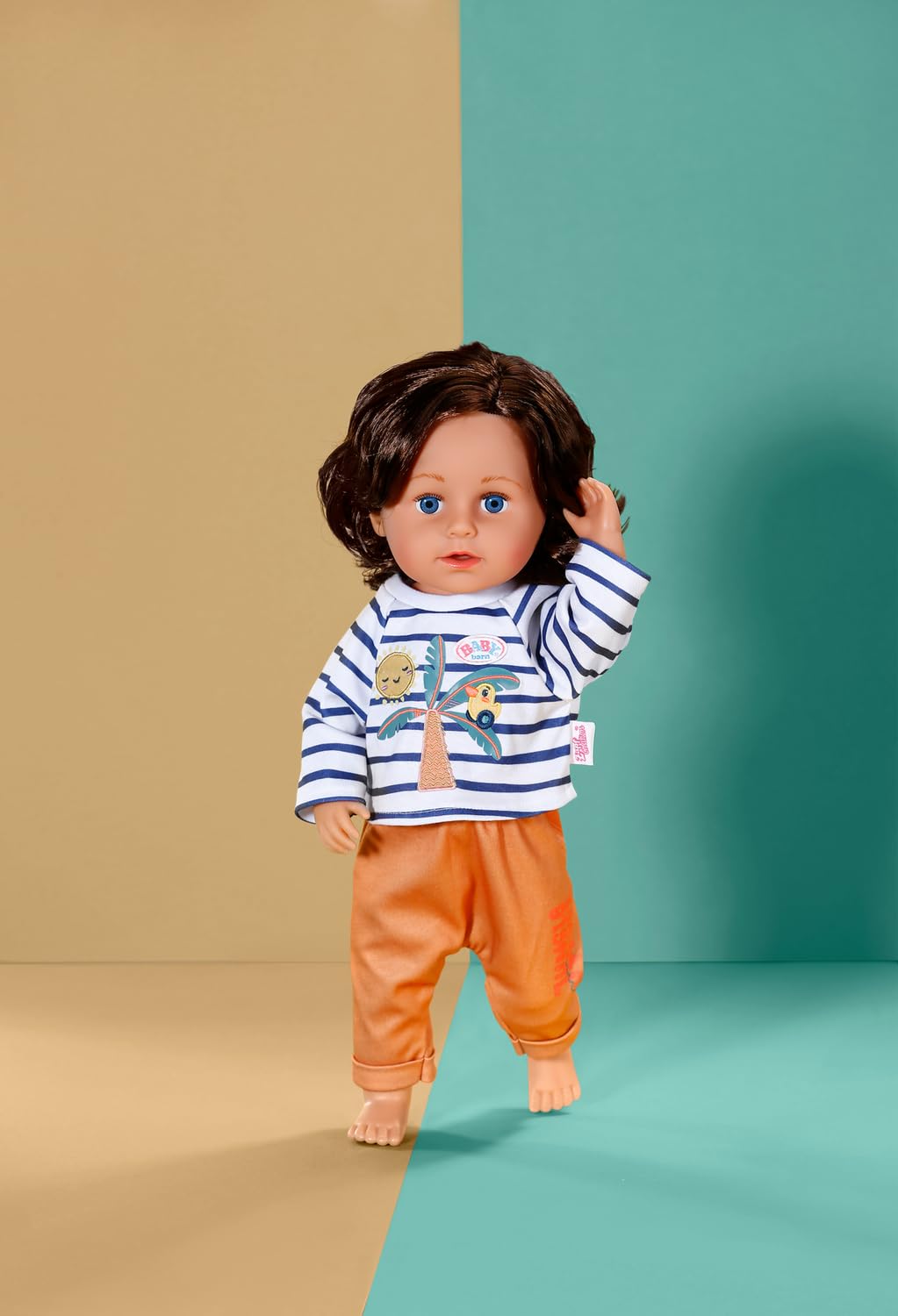 BABY born Strój palmowy z długim rękawem w paski z motywem palmy i spodnie do biegania - wysokiej jakości akcesoria dla lalek - ubranie odpowiednie dla lalek w rozmiarze 43 cm, biały