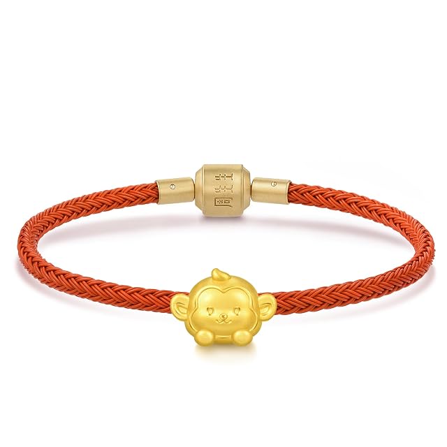 Chow Sang Sang CHOW SANG SANG 999 Gold Charme Cute Adorable Mini Chinese Zodiac Monkey Charm Bracelet for Women & Men 17cm 95967C
