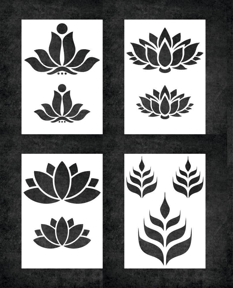 LC Creative Crafts Lotus Design 4 Stencil for Art and Craft Home Decor DIY Fabric Glass Painting 12"X8" Reusable LC000231-image-37