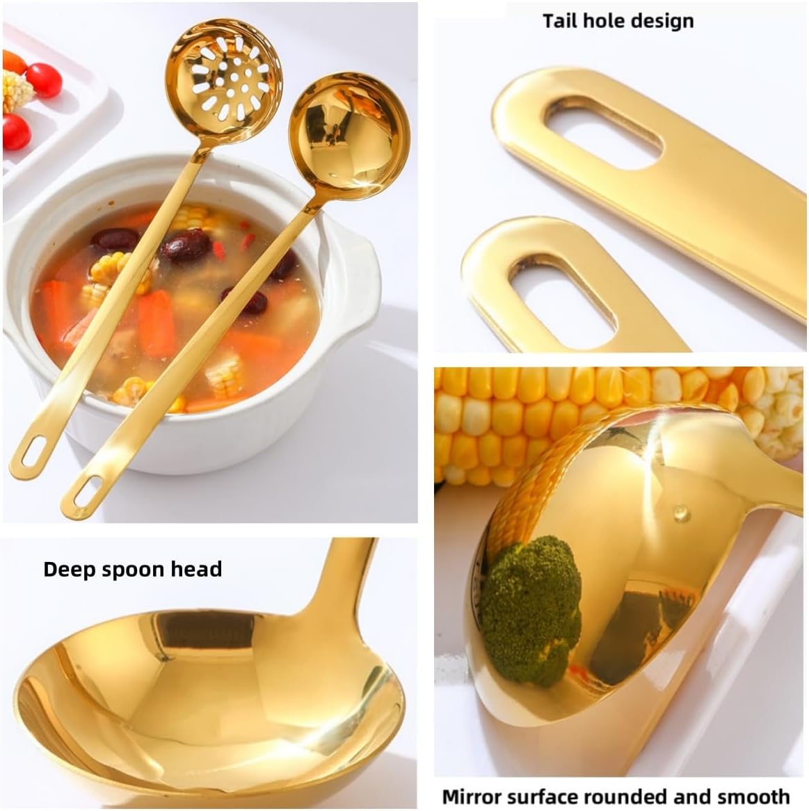304 Stainless Steel Ladle & Slotted Spoon Set, 2Pcs Kitchen Utensils
