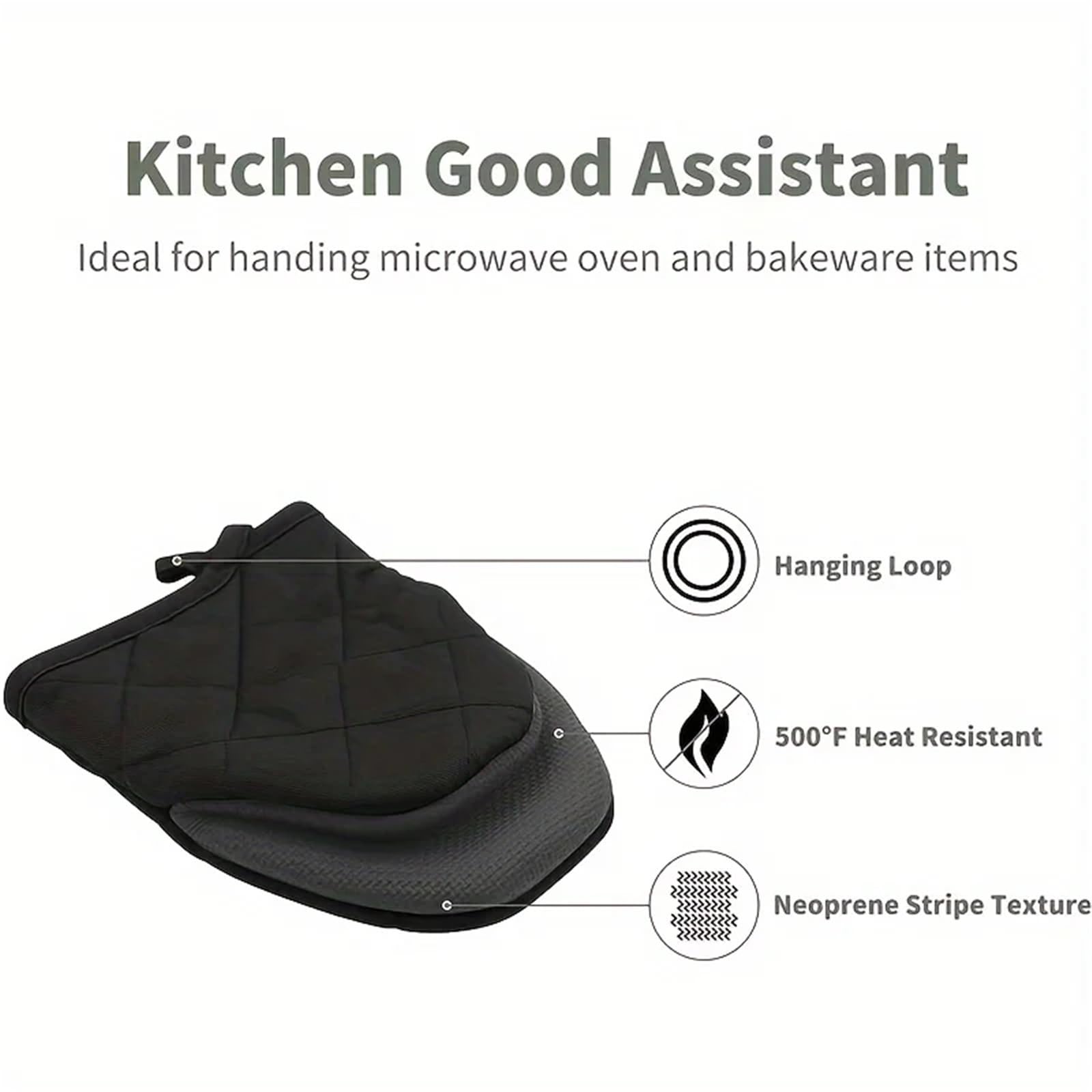 Oven Gloves Gants de Cuisine en Silicone Multicouches for la et pâtisserie antidérapants résistants à Chaleur(A Pair Black)
