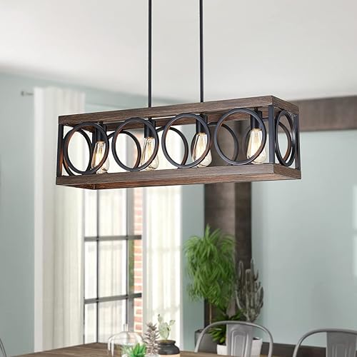 XINGQI Lámpara de isla de cocina negra, candelabro rectangular lineal, lámpara de techo colgante para bar, oficina, cafetería, 4 luces de grano de