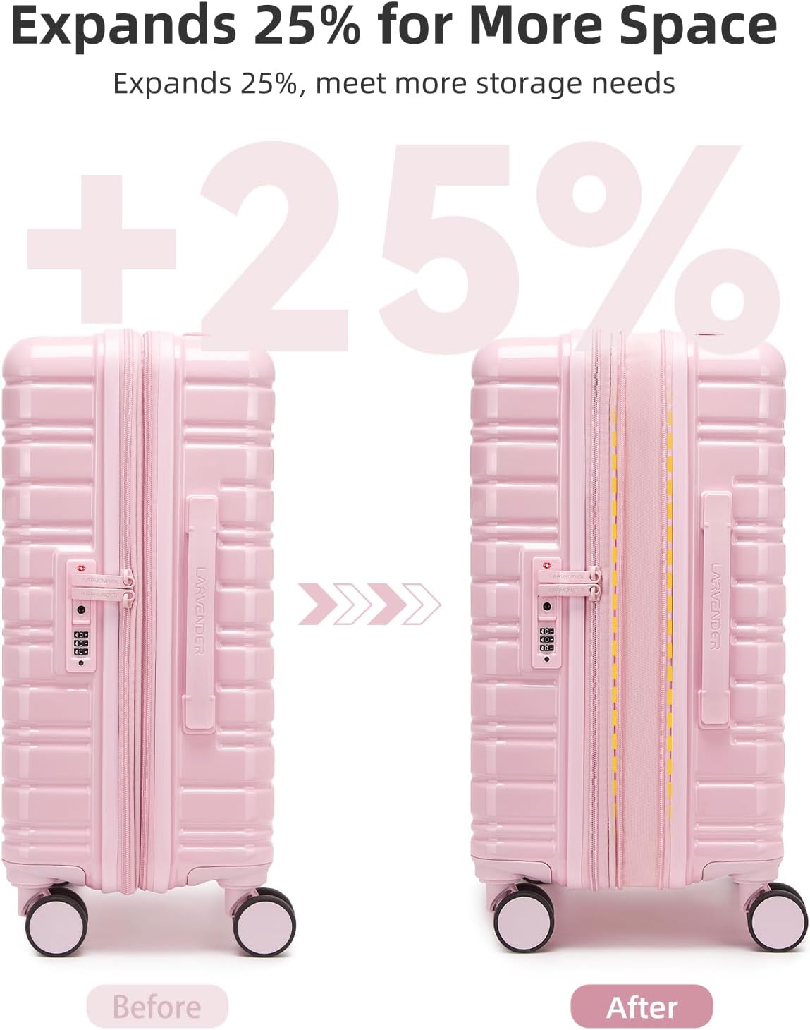 LARVENDER Carry On Luggage 22x14x9 Airline Approved, 20 Inch Expandable PC+ABS Hardside Suitcase Carry On Luggage with Spinner Wheels TSA Lock for Women Men (Pink) - Image 4