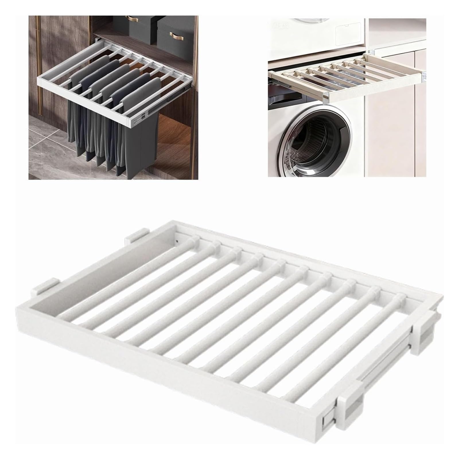 Ptrecniok Pull Out Drying Rack， Above Washing Machine Pull Out Pants Rack Aluminum Alloy Pop 30kg Multiple Sizes(D: 54cm (21.25in),W: 71 76cm(27.95 29.92in))