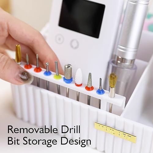 Miniatura 4 de OLizee® Soporte acrílico para brocas de uñas con 10 agujeros, soporte para máquina de taladro de uñas, caja de herramientas de manicura, organizador