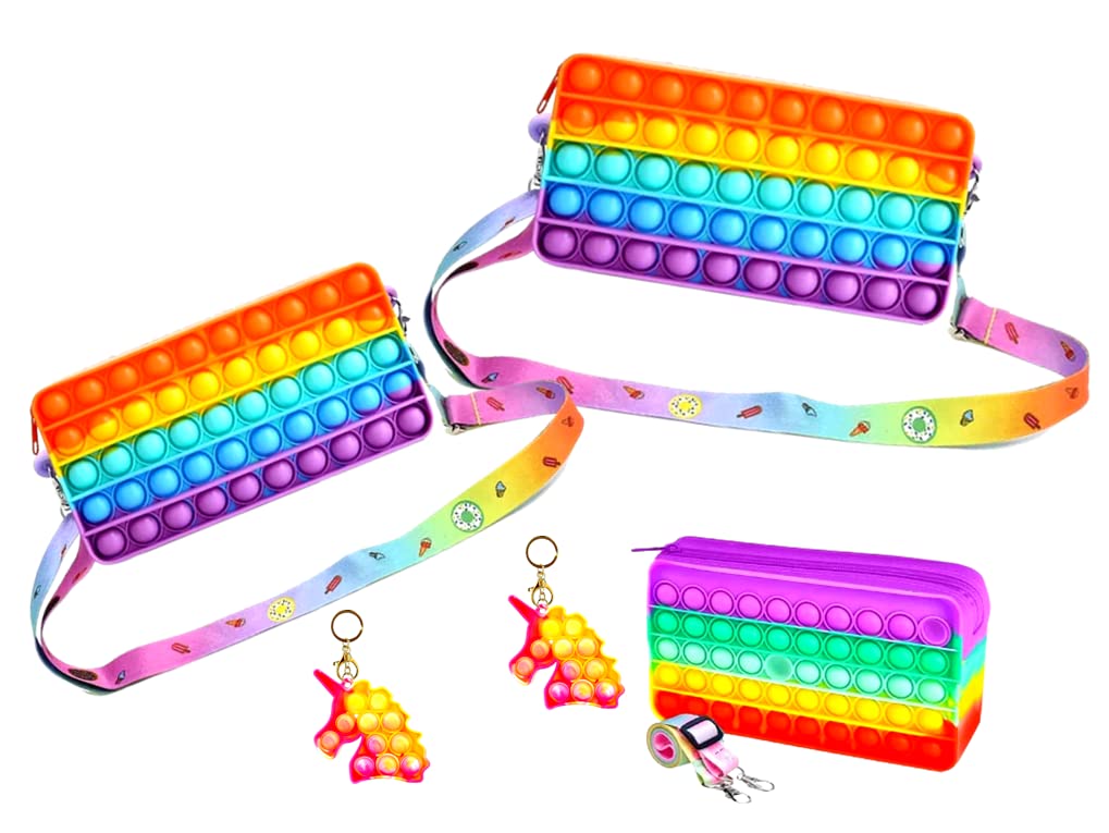 SV Traders 2-in-1 Pop-It Pencil Case School Pouch/Sling Bag with Removable Sling(2 Pcs) for Stationery Storage Diattachable for Girls/Kids/Boys+Popit Key Chain(2 Pcs) Total 4 Pcs(Assorted Color) (B0BW9XGDRP) Amazon Price History, Amazon Price Tracker