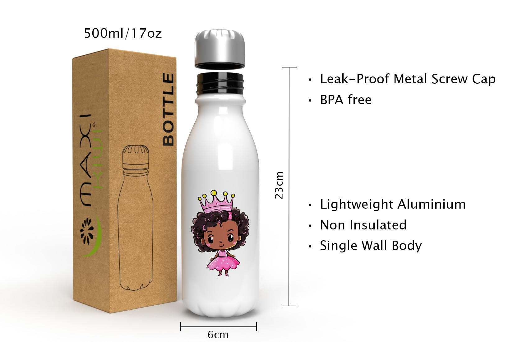 MAXIKIWI, Single Wall Water Drinking Bottle with Screw Cap, Non Insulated Lightweight Aluminium, BPA Free, Leak-Proof - Image 3