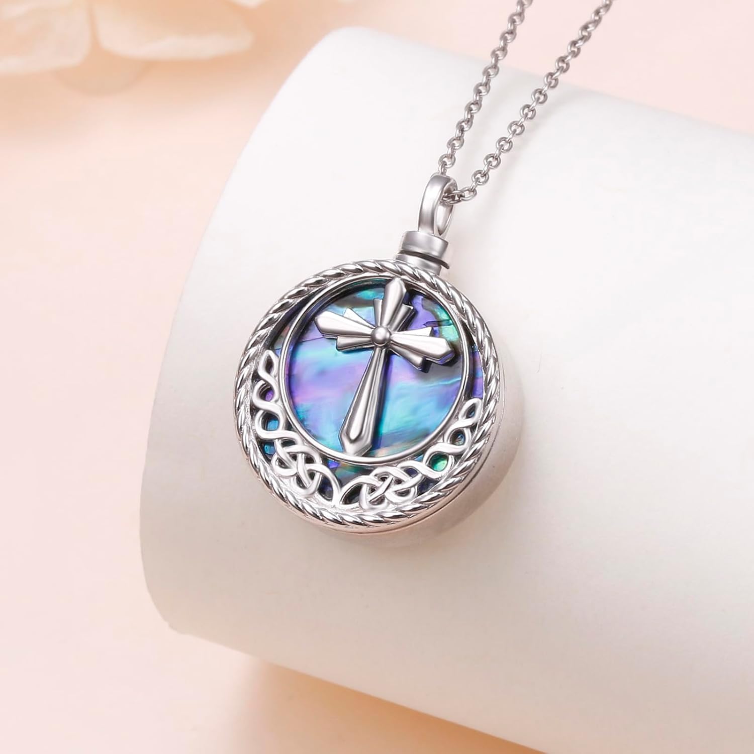 925 Sterling Silver Butterfly Sunflower/Tree of Life/Cross/Hummingbird/Star Moon/Guardian Urn Necklace for Ashes Abalone Shell Keepsake Pendant Necklace Memorial Cremation Jewelry Gifts for Women - Image 4