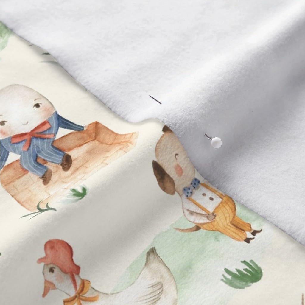 Spoonflower Fabric - Mother Goose Animals Baby Kids Brown Green Cream Blue Moon Cow Printed on Polartec(R) Fleece Fabric by The Yard - Sewing Blankets Loungewear and No-Sew Projects