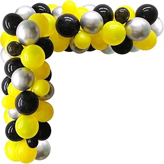 130pcs Yellow and Black Balloons - Black and Yellow Balloon Garland Kit with Metallic Silver Balloons Black and Yellow Balloons for Birthday Baby Shower Wedding Bee theme Party