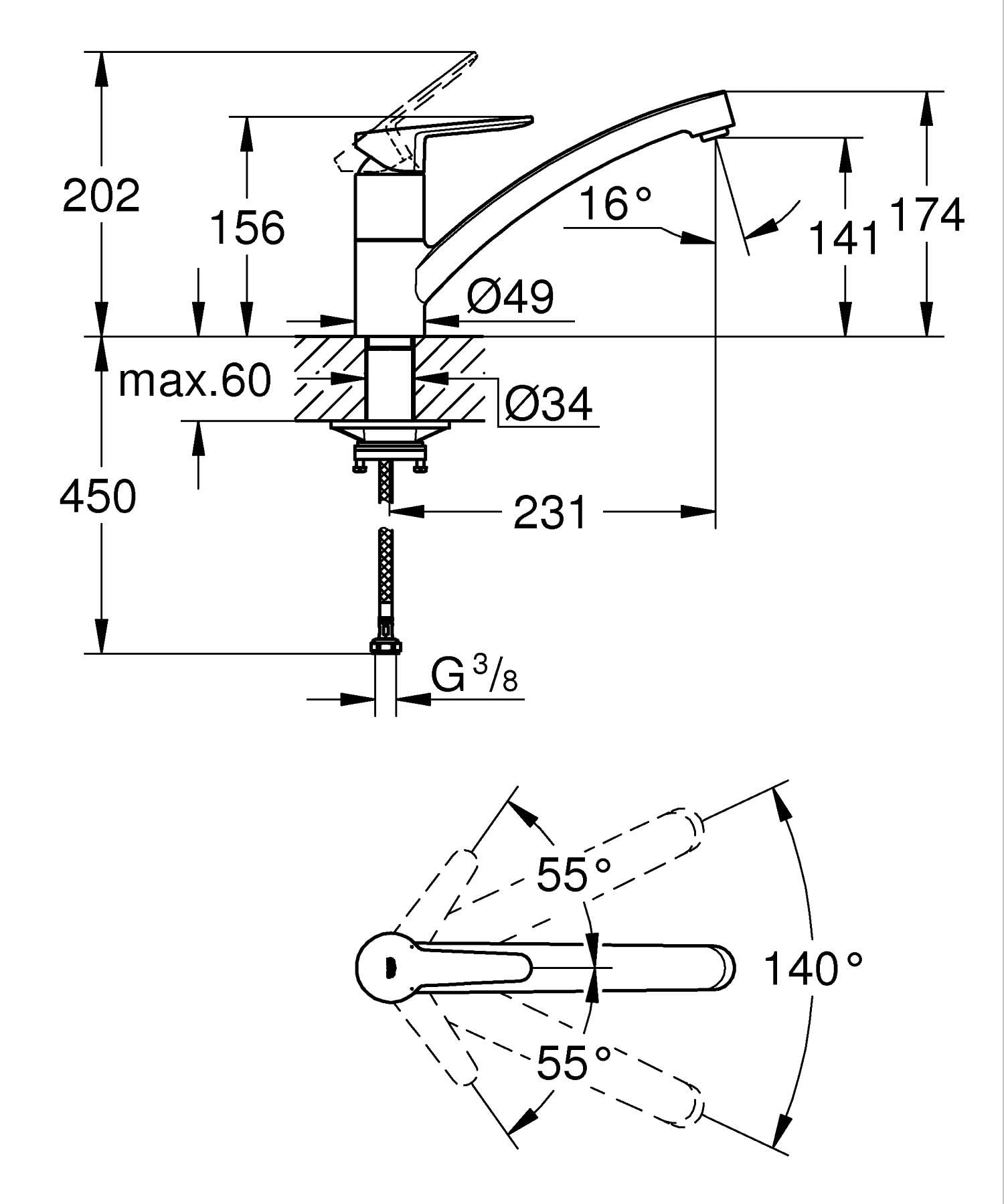 GROHE StartEco Mitigeur Monocommande Évier, Robinet Cuisine, Bec Bas, Rotation 140°, Chromé