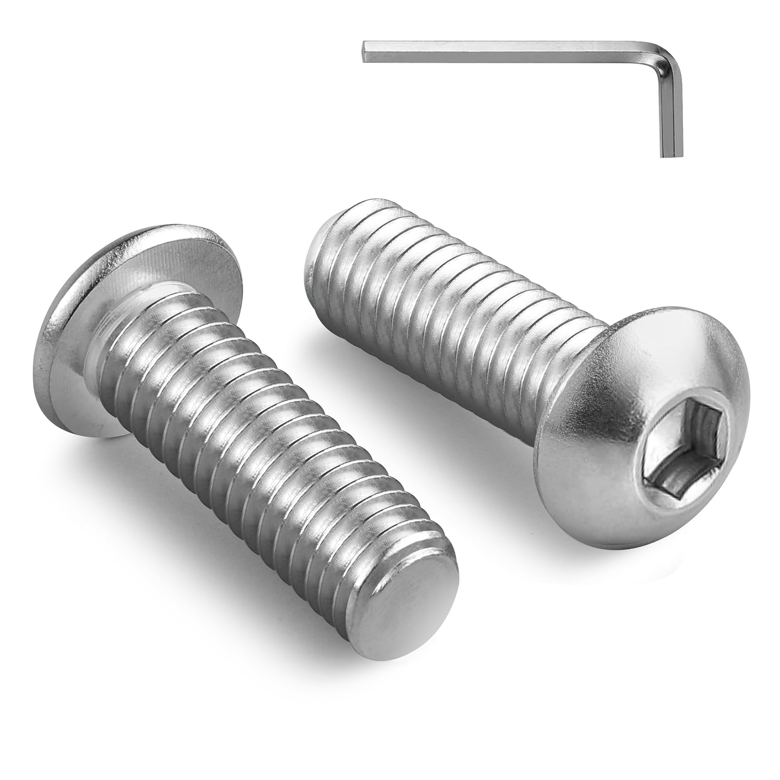 BNUOK 1/4-20 x 1 Inch Button Head Socket Cap Bolts Screws,304 Stainless Steel 18-8,Fully Threaded,Bright Finish,with Hex Spanner(50Pcs)