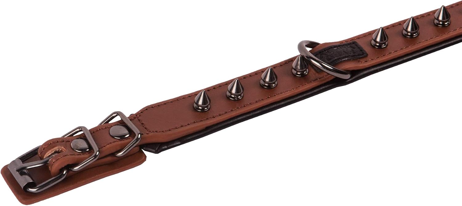 Spiked Dog Collar – Studded Dog Collar – Premium Leather Thick Dog Collar and Sizes – Comfortable and Lightweight – Adjustable Length – Puppies Puppy - Modern Design (Small, Brown)