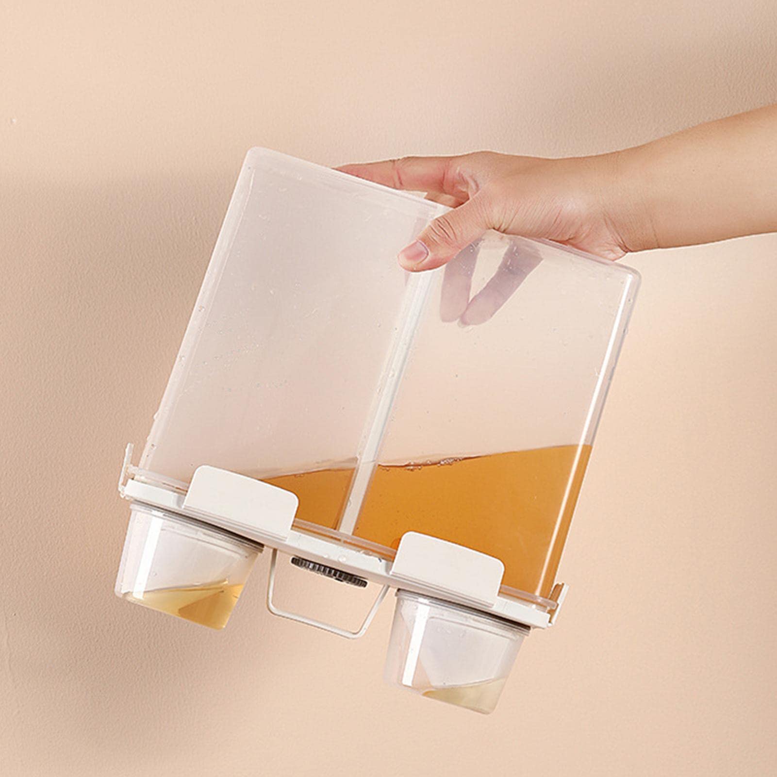 Contenedor de arroz con compartimentos, Barril de arroz transparente, Caja de almacenamiento de granos con compartimentos, Dispensador hermético de alimentos secos de 4L, Diseño de 2 compartimentos,