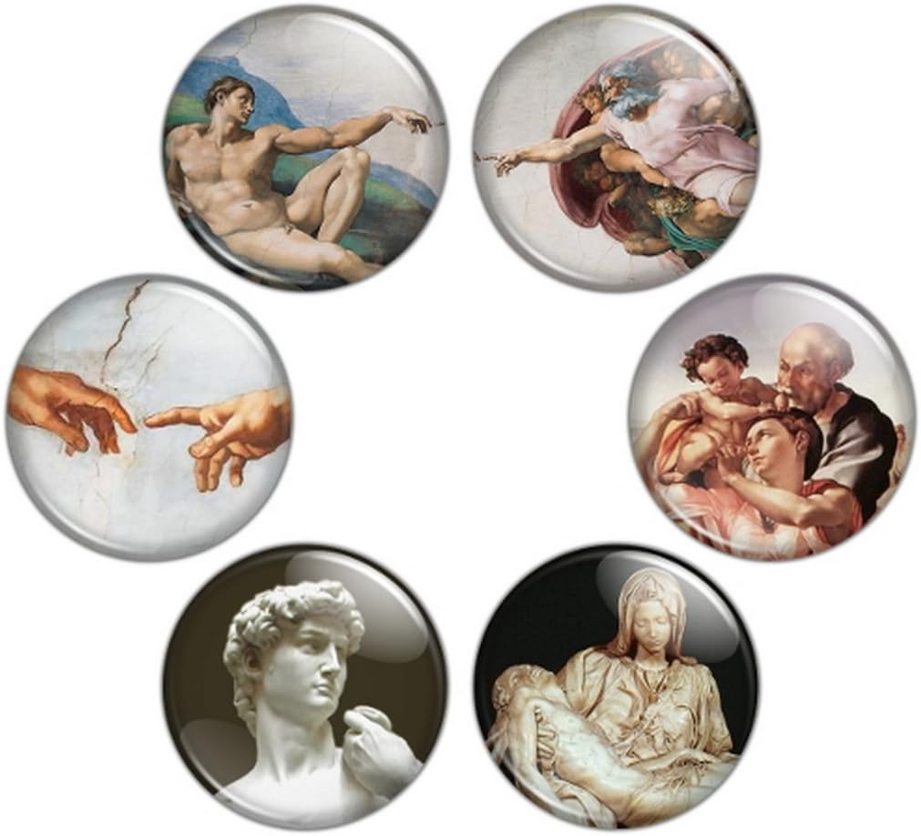 Button Bistro Men's Michelangelo Artwork 1.25 inch Pinback Button Set Badge Pins