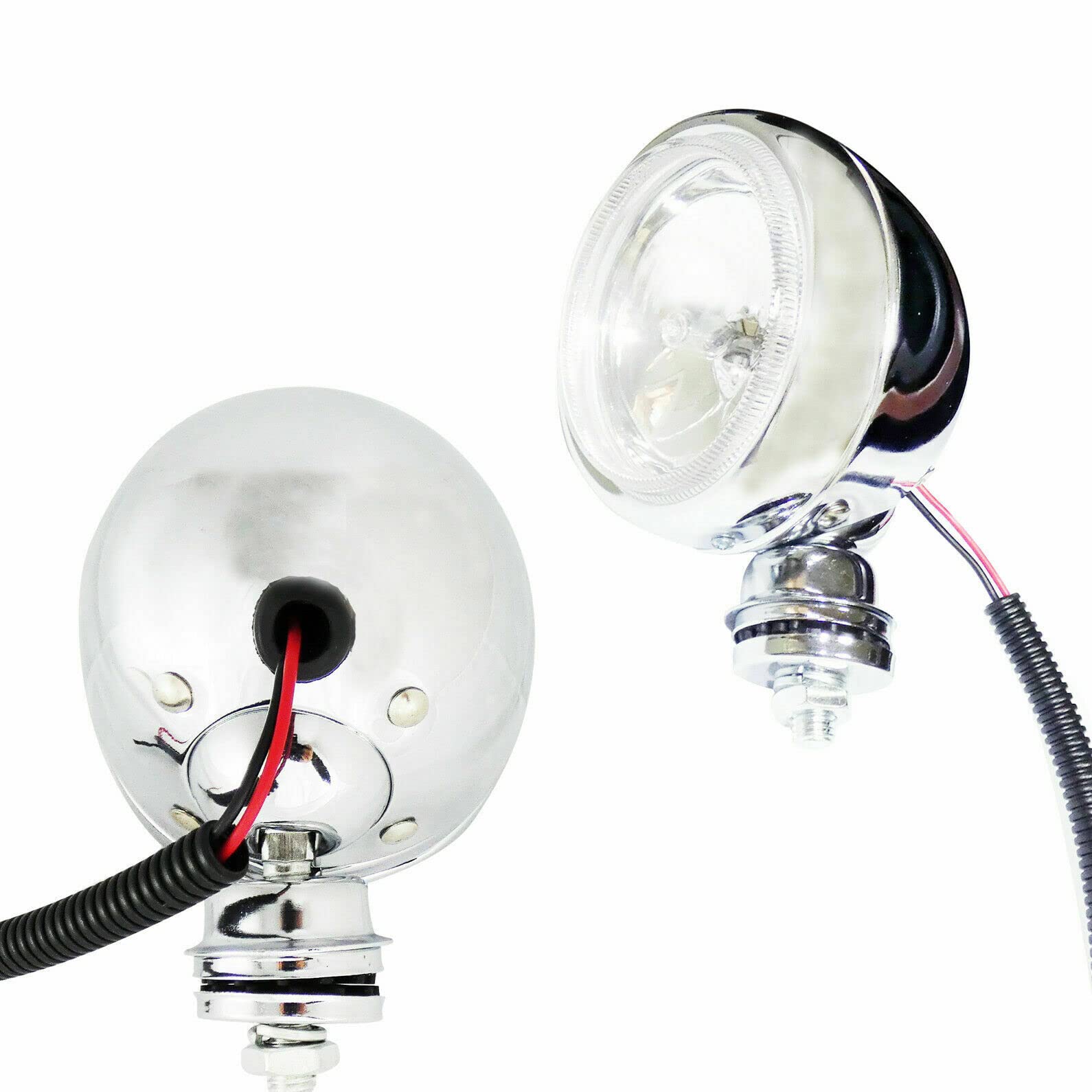 J/J Coppia Fari Supplementari Cromati Anteriori Fanalini Diametro 90mm Per Moto Bicicletta