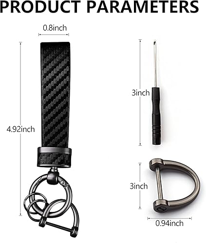 Miniatura 2 de Turcee Kit de llavero de coche de fibra de carbono de 2 piezas, regalo para hombres y mujeres, resorte de liberación rápida con anillo en D,