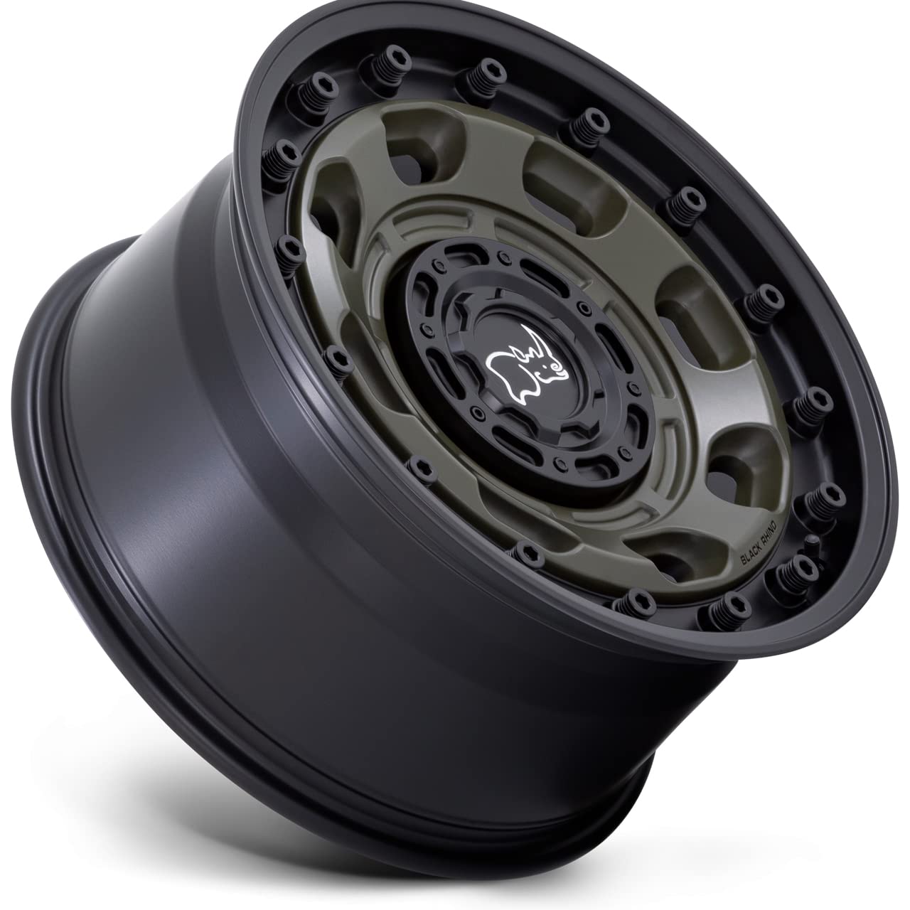 Black Rhino Hard Alloys ATLAS 16X8, 6X130, 6, +38mm OLIVE DRAB GREEN WITH BLACK LIP - BR007EB16803838