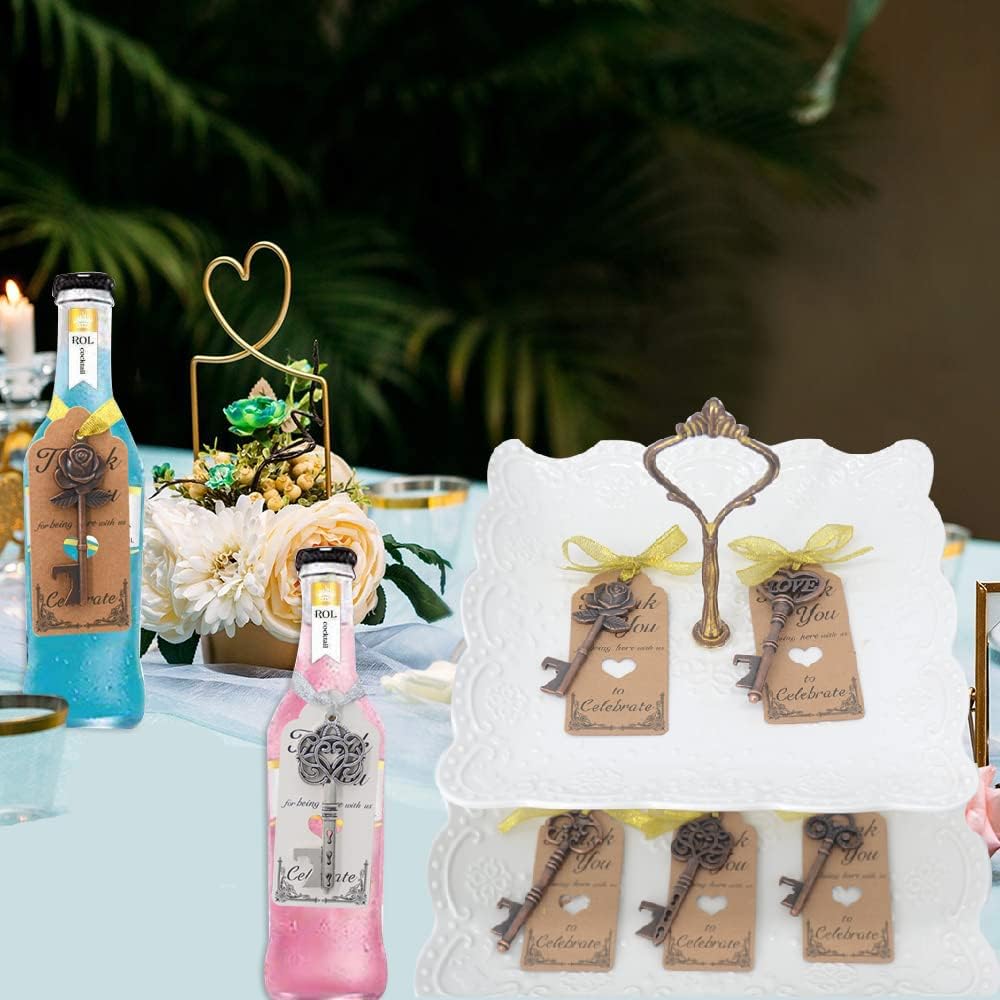 100 Stück Vintage Schlüssel Flaschenöffner Hochzeit Party Geschenk Set mit Danke Karten für Gäste, Tischdeko, Taufe, Geburtstag, Kommunion, Hochzeitsgeschenk und Gastgeschenke Zubehör (Antikes Kupfer)