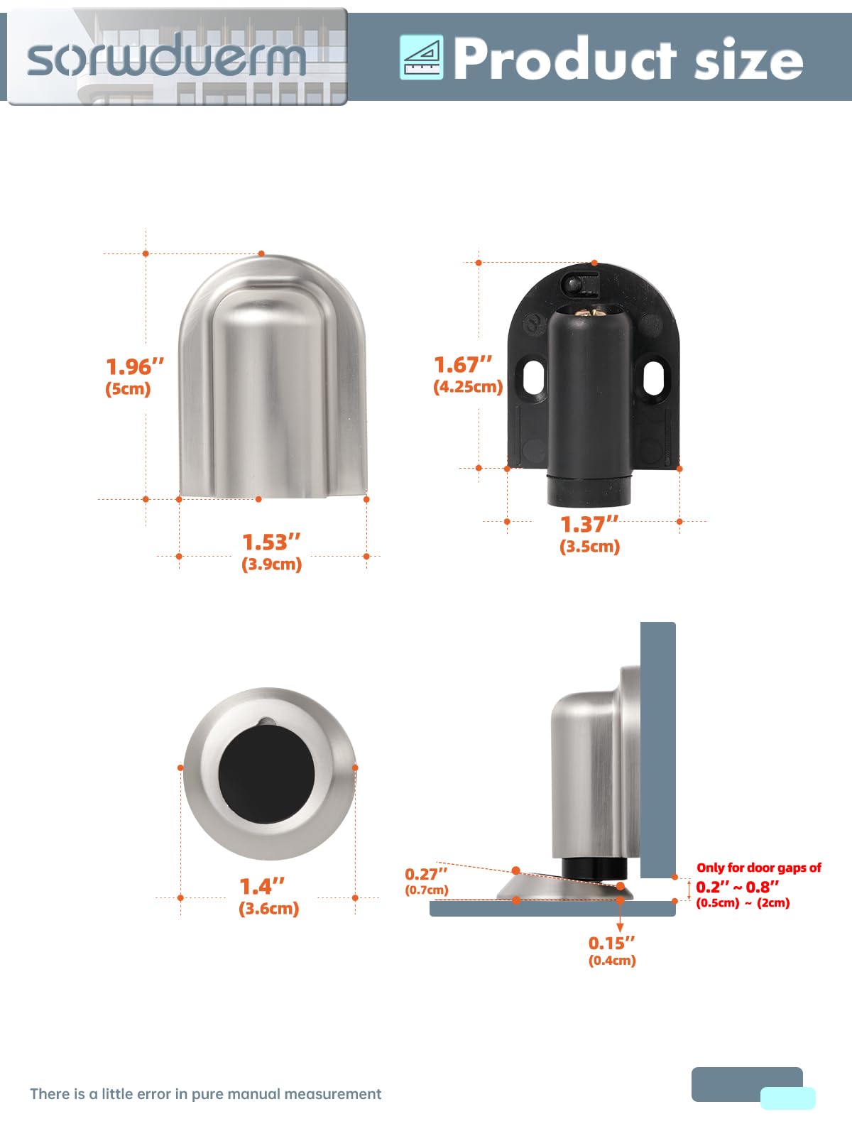 2 topes magnéticos de níquel para puerta, soporte para puerta montado en el suelo, tope de puerta invisible con cinta adhesiva y tornillos de doble montaje, aleación de zinc