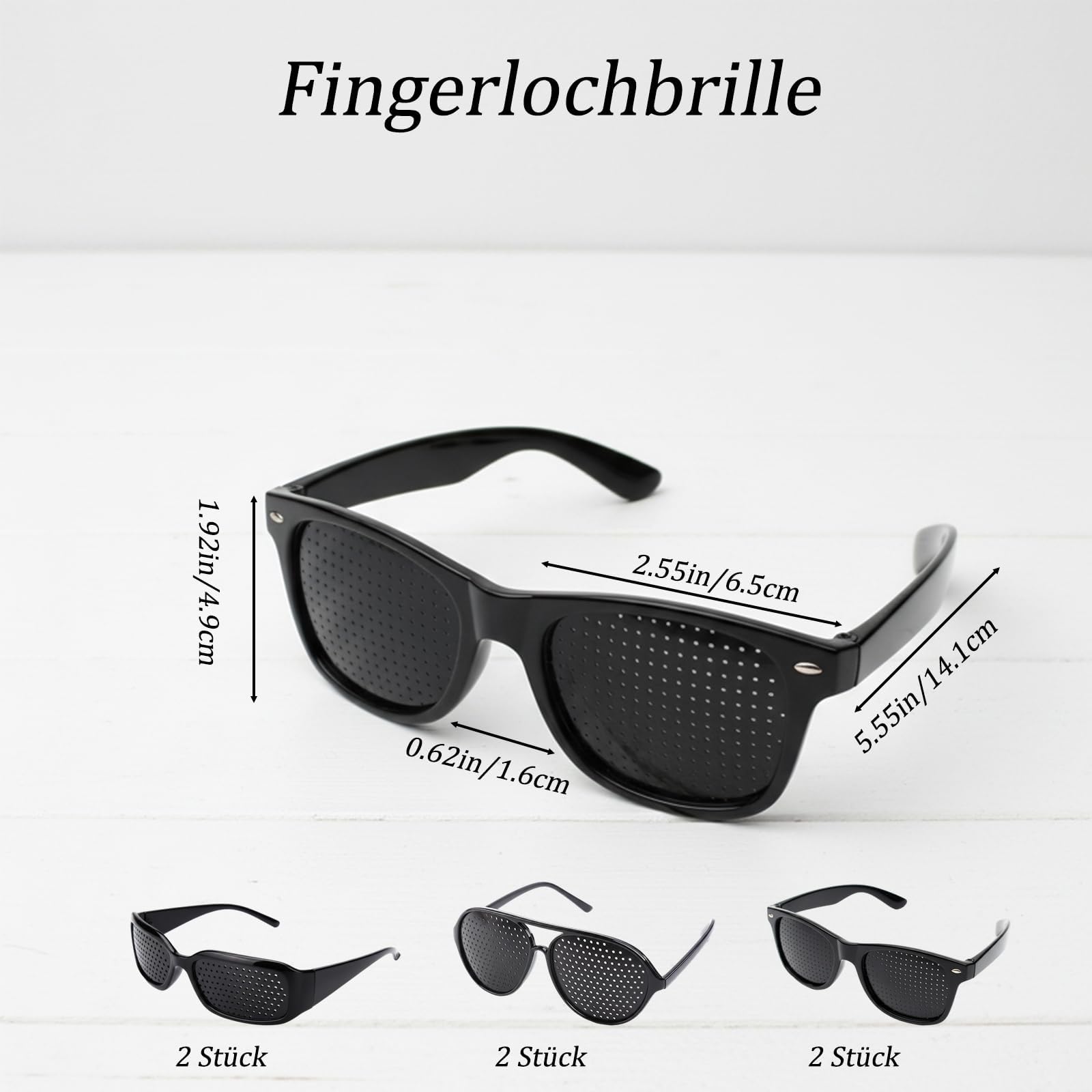 Rasterbrille, Lochbrille für Augentraining Original, 6 Stück Brillenset mit breiten, schmalen und dünnen Rahmen, Pinhole Glasses zur Entspannung der Augen, verschiedene Größen für individuellen Komfor