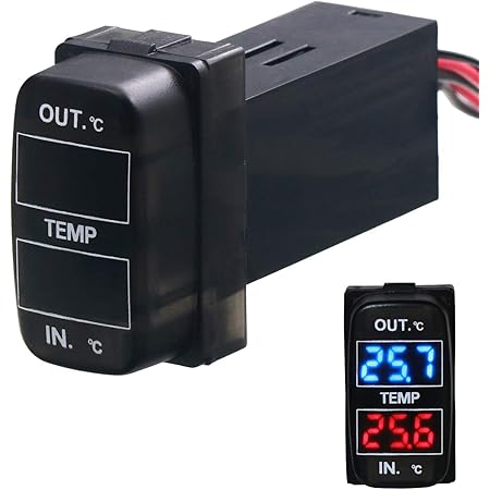 Amazon 車 ダブルサーモメーター 車内 外温度測定 温度計 寒暖計 スイッチ穴パネルの取り付け Mitsubishi 三菱車系用 時計 コンパス 温度計 車 バイク
