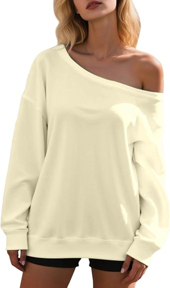 Off The Shoulder Sweatshirt for Women Long Sleeve Drop Shoulder Oversized Pullover Tops Fall Trendy Y2k Outfits