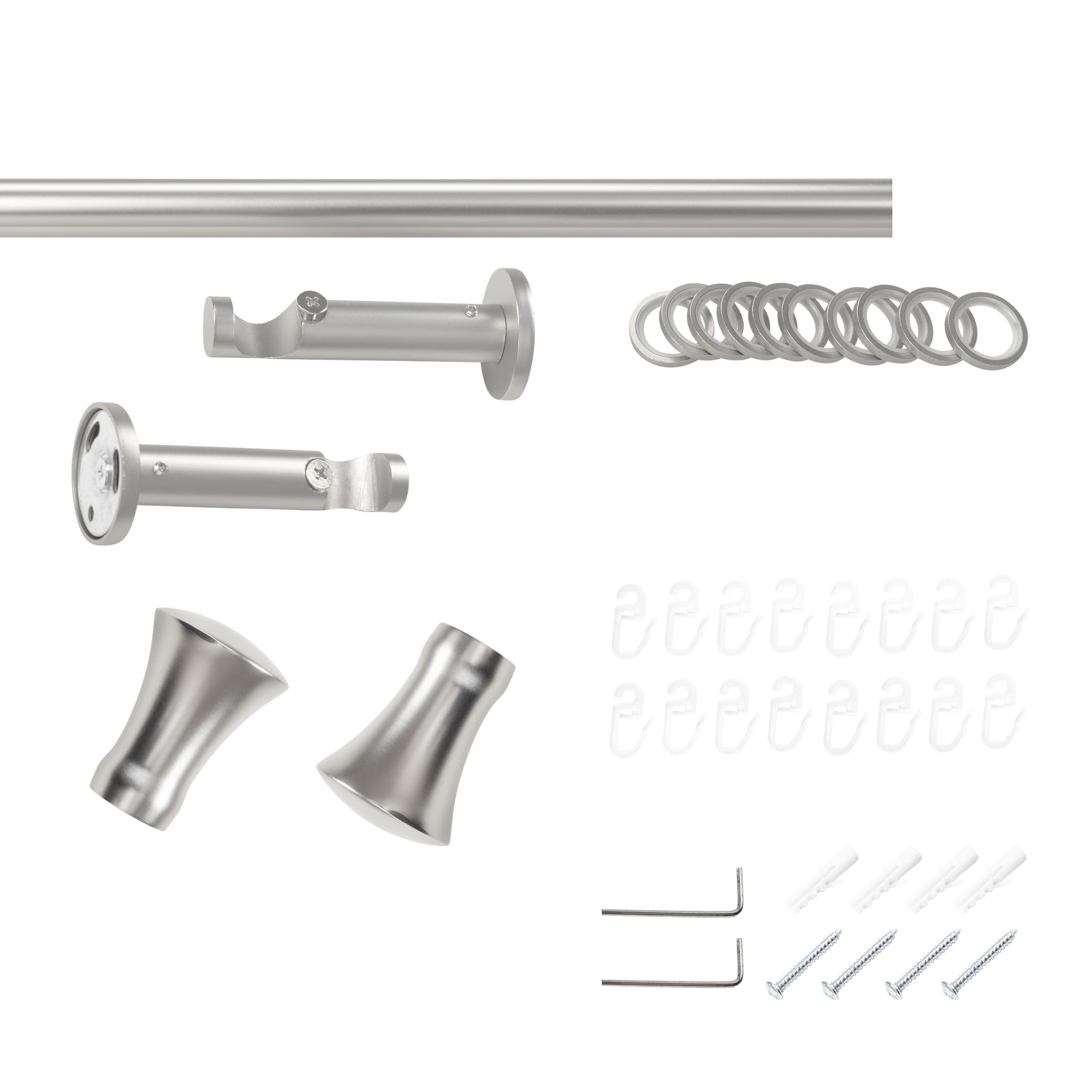 SN Deco Gardinenstange Zürich, 25 mm, 1-läufig, Stahl, Komplett-Set mit Ringen, Auflageträger, 240 cm, chrom matt