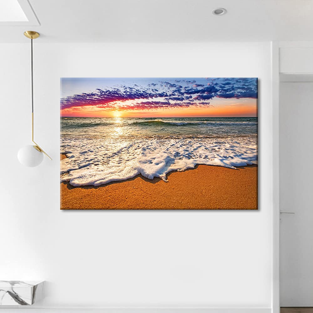TISHIRON Canvas Wall Art Tropical Beach Sunset Picture for Living Room Kitchen or Bedroom Modern Art wall Decor Seascape Ready to Hang(36X24in) - Image 3