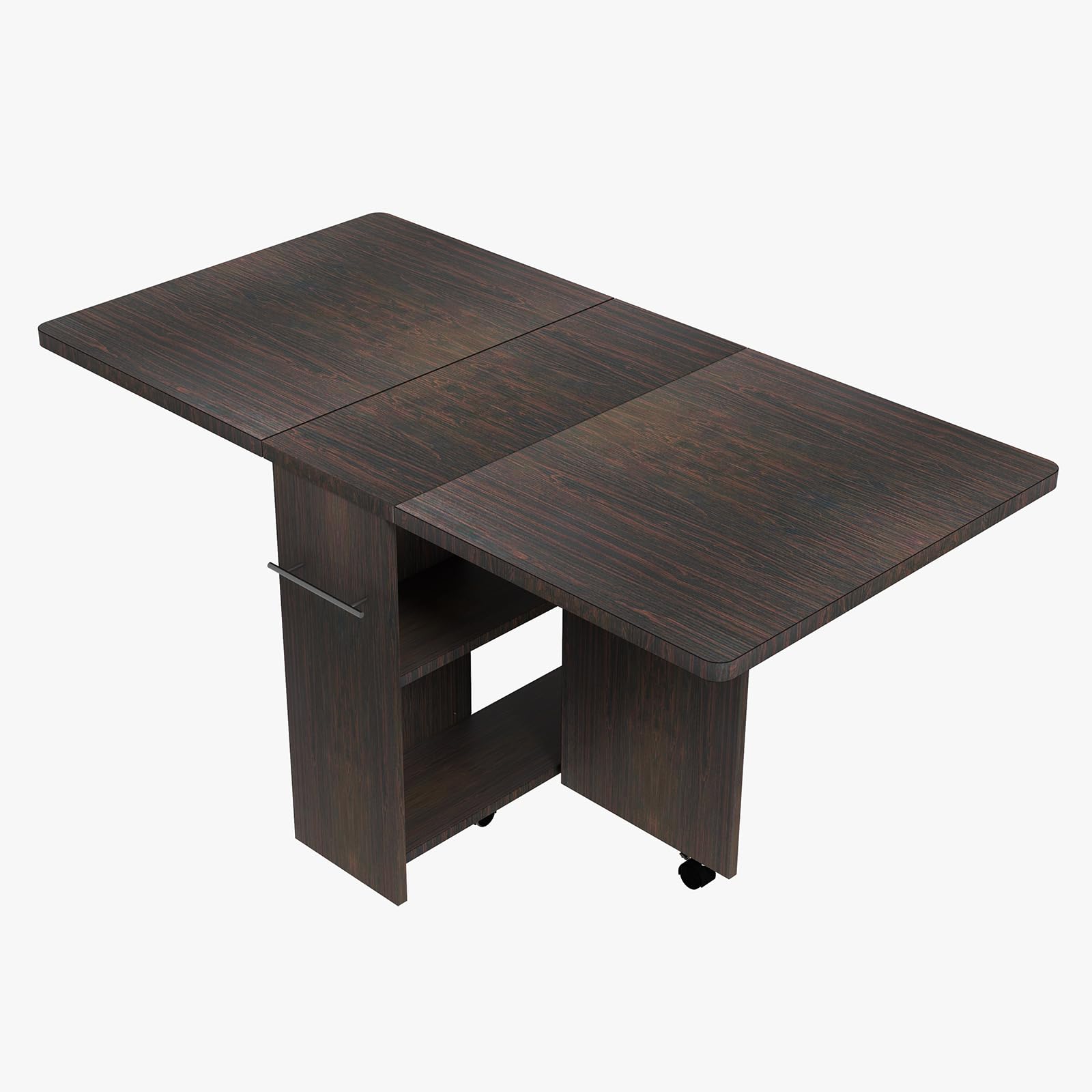 Mesa de Comedor Plegable Multifuncional, Mesa Auxiliar con Ruedas y Almacenamiento, Ahorra Espacio, para Cocina y Comedor, Color Nogal Oscuro, 120x60x75cm