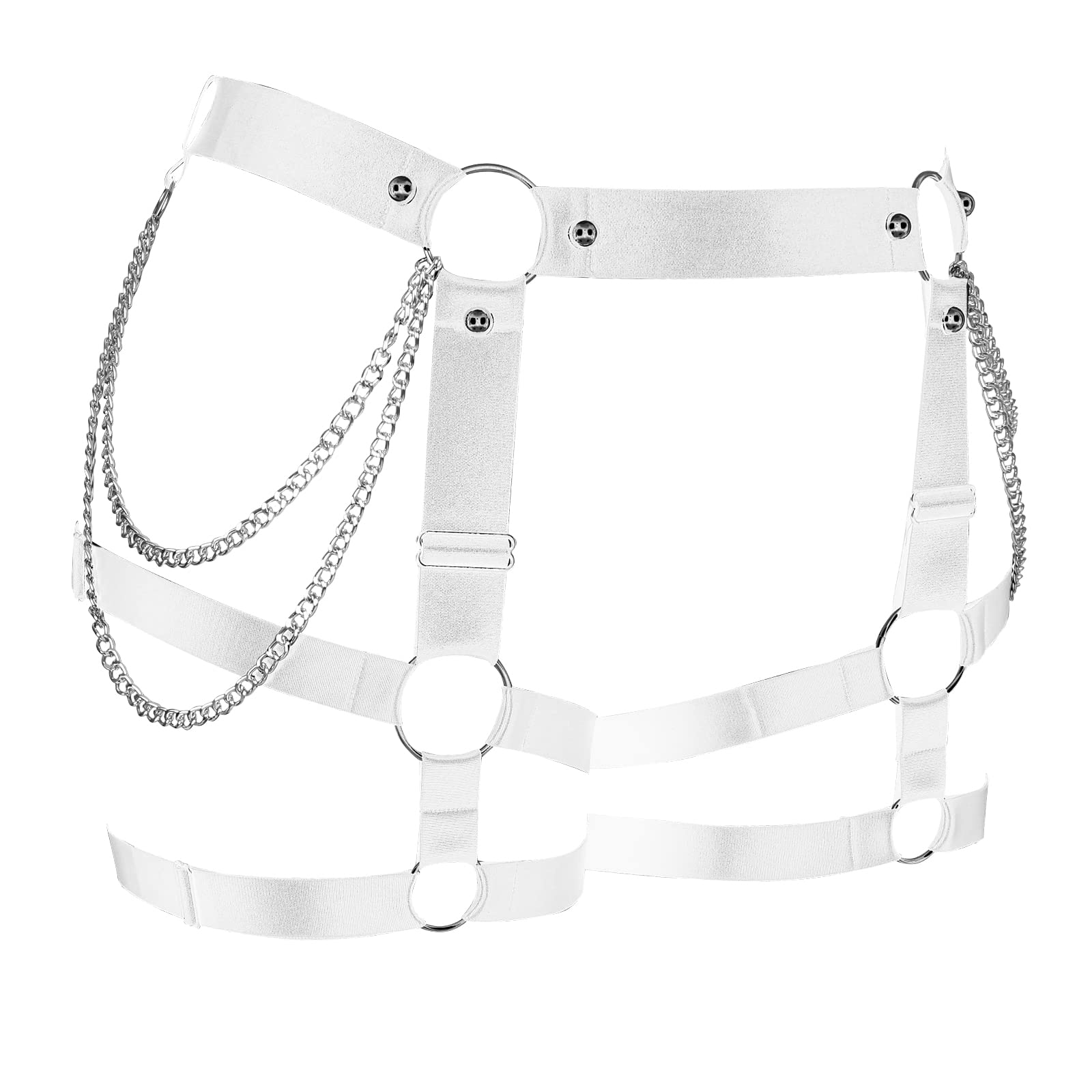 Womens Plus Size Leg Belt Garter Belt Harness Body Cage High Waist Hollow Out Gothic Punk Dance Rave: White