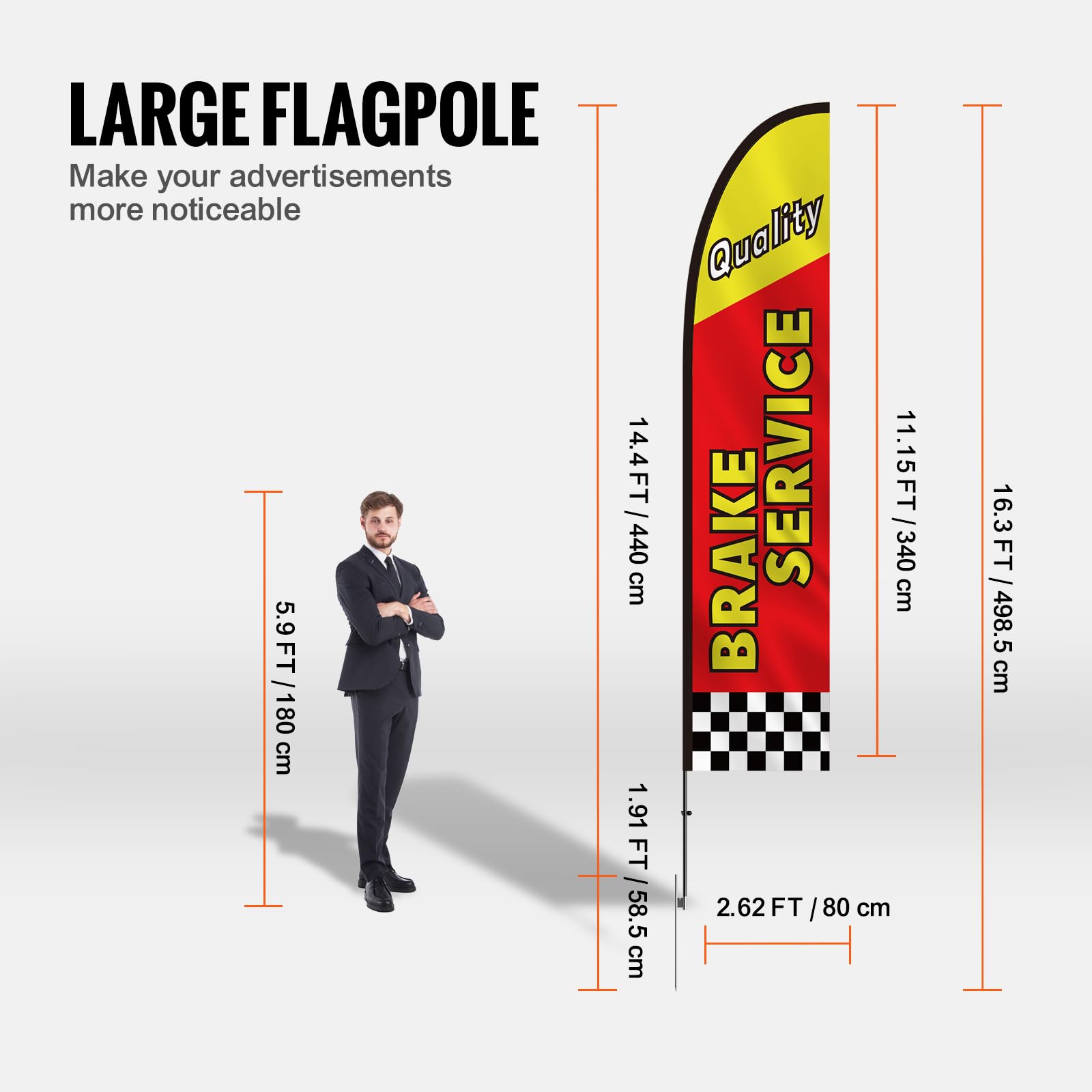 VEVOR Kit de Mástil y Bandera de Pluma de Reparación de Automóviles Kit de Banderas de Pluma, 4 Banderas(BRAKE SERVICE, AC SERVICE, CAR WASH, REPAIR), 4 Mástiles de 4,5 m, 4 Estacas para el Suelo